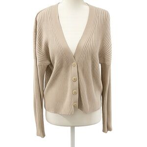 Abercrombie & Fitch Ribbed Cardigan Sweater Size Large Neutral Beige